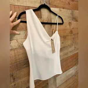 Nasty Gal White One Shoulder Draped Neck Sleeveless Tank Top Party Blouse Size 6